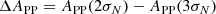 $$ \begin{aligned} \Delta A_\mathrm{PP}&= A_\mathrm{PP} (2\sigma _N) - A_\mathrm{PP} (3\sigma _N) \end{aligned} $$