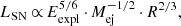 $$ \begin{aligned}&L_{\rm SN} \,{\propto }\,E_{\rm expl}^{5/6} \,{\cdot }\,M_{\rm ej}^{-1/2} \,{\cdot }\,R^{2/3},\end{aligned} $$