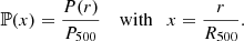 $$ \begin{aligned} \mathbb{P} (x)=\frac{P(r)}{P_{500}} \quad \text{ with} \quad x=\frac{r}{R_{500}} .\end{aligned} $$