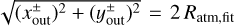 $\sqrt {{{\left( {x_{{\rm{out}}}^ \pm } \right)}^2} + {{\left( {y_{{\rm{out}}}^ \pm } \right)}^2}} = 2{R_{{\rm{atm, fit}}}}$