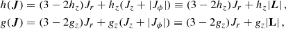 $$ \begin{aligned} h(\boldsymbol{J})&=(3-2h_z) J_r + h_z(J_z+|J_\phi |)\equiv (3-2h_z) J_r + h_z |\boldsymbol{L}|\,, \nonumber \\ g(\boldsymbol{J})&=(3-2g_z) J_r + g_z(J_z+|J_\phi |)\equiv (3-2g_z) J_r + g_z |\mathbf L |\,, \end{aligned} $$