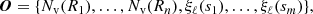 $$ \begin{aligned} \boldsymbol{O} = \{N_{\rm v}(R_1), \ldots , N_{\rm v}(R_n), \xi _\ell (s_1), \ldots , \xi _\ell (s_m)\}, \end{aligned} $$