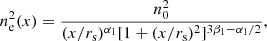 $$ \begin{aligned} n_{\rm e}^2(x) = \frac{n_0^2}{(x/r_{\rm s})^{\alpha _1}[1+(x/r_{\rm s})^2]^{3\beta _1 - \alpha _1/2}}, \end{aligned} $$
