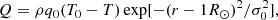 $$ \begin{aligned} Q = \rho q_0(T_0-T)\exp [-(r-1 R_\odot )^2/\sigma _0^2], \end{aligned} $$