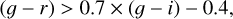 $ (g - r) > 0.7 \times (g - i) - 0.4 $