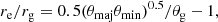 $$ \begin{aligned} r_{\rm e}/r_{\rm g} = 0.5(\theta _{\rm maj} \theta _{\rm min})^{0.5}/\theta _{\rm g} - 1, \end{aligned} $$