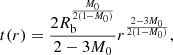 $$ \begin{aligned} t(r)=\frac{2 R_{\rm b}^{\frac{M_0}{2(1-M_0)}}}{2-3M_0} r^{\frac{2-3M_0}{2(1-M_0)}}, \end{aligned} $$