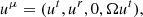 $$ \begin{aligned} u^{\mu } = (u^t, u^r, 0, \Omega u^t), \end{aligned} $$