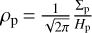 ${\rho _{\rm{p}}} = {1 \over {\sqrt {2\pi } }}{{{\Sigma _{\rm{p}}}} \over {{H_{\rm{p}}}}}$