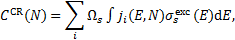 ${C^{{\rm{CR}}}}(N) = \mathop \sum \limits_i {\Omega _s}\mathop \smallint \nolimits^ {j_i}(E,N)\sigma _s^{{\rm{exc}}}(E){\rm{d}}E,$