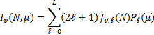 ${I_v}(N,\mu ) = \mathop \sum \limits_{\ell = 0}^L (2\ell + 1){f_{v,\ell }}(N){P_\ell }(\mu )$