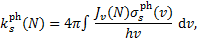$k_s^{{\rm{ph}}}(N) = 4\pi \mathop \smallint \nolimits^ {{{J_v}(N)\sigma _s^{{\rm{ph}}}(v)} \over {hv}}{\rm{d}}v,$