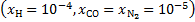 $\left( {{x_{\rm{H}}} = {{10}^{ - 4}},{x_{{\rm{CO}}}} = {x_{{{\rm{N}}_2}}} = {{10}^{ - 5}}} \right)$