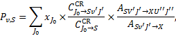 ${P_{v,S}} = \mathop \sum \limits_{{J_0}} {x_{{J_0}}} \times {{C_{{J_0} \to Sv'J'}^{{\rm{CR}}}} \over {C_{{J_0} \to S}^{{\rm{CR}}}}} \times {{{A_{SV'J' \to XU''J''}}} \over {{A_{Sv'J' \to X}}}},$