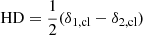 $ \mathrm{HD} = \frac{1}{2}(\delta_{1,\mathrm{cl}}-\delta_{2,\mathrm{cl}}) $