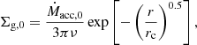 $$ \begin{aligned} \Sigma _{\mathrm{g} ,0} = \frac{\dot{M}_{\mathrm{acc} ,0}}{3 \pi \nu } \exp \left[ - \left( \frac{r}{r_{\rm c}} \right)^{0.5} \right] ,\end{aligned} $$