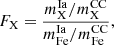 $$ \begin{aligned} F_{\rm X} = \frac{m_{\rm X}^\mathrm{Ia} / m_{\rm X}^\mathrm{CC}}{m_{\rm Fe}^\mathrm{Ia} / m_{\rm Fe}^\mathrm{CC}}, \end{aligned} $$