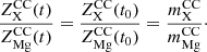 $$ \begin{aligned} \frac{Z_{\rm X}^\mathrm{CC}(t)}{Z_{\rm Mg}^\mathrm{CC}(t)} = \frac{Z_{\rm X}^\mathrm{CC}(t_0)}{Z_{\rm Mg}^\mathrm{CC}(t_0)} = \frac{m_{\rm X}^\mathrm{CC}}{m_{\rm Mg}^\mathrm{CC}}\cdot \end{aligned} $$