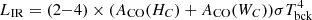 $ L_{\mathrm{IR}}=(2{-}4)\times(A_{\mathrm{CO}}(H_C)+A_{\mathrm{CO}}(W_C)) \sigma T_{\mathrm{bck}}^4 $