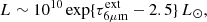 $$ \begin{aligned} L\sim 10^{10}\exp \{\tau _{\rm 6\mu m }^{\mathrm{ext} }-2.5\}\,L_{\odot }, \end{aligned} $$