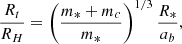 $$ \begin{aligned} \frac{R_t}{R_H}=\left(\frac{m_*+m_c}{m_*}\right)^{1/3}\frac{R_*}{a_b}, \end{aligned} $$
