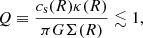 $$ \begin{aligned} Q \equiv \frac{c_{\rm s} (R) \kappa (R)}{\pi G \Sigma (R)} \lesssim 1, \end{aligned} $$