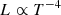$$ \begin{aligned} L \propto T^{-4} \end{aligned} $$