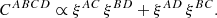 $$ \begin{aligned} C^{ABCD} \propto \xi ^{AC}\,\xi ^{BD} + \xi ^{AD}\,\xi ^{BC}. \end{aligned} $$