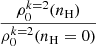 $ \frac{\rho_0^{k=2}(n_{\mathrm{H}})}{\rho_0^{k=2}(n_{\mathrm{H}}=0)} $