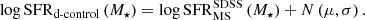 $$ \begin{aligned} \log \mathrm{SFR}_{\text{d-control}} \left( M_\star \right)= \log \mathrm{SFR}_{\rm MS}^\mathrm{SDSS} \left(M_\star \right) + N \left( \mu , \sigma \right). \end{aligned} $$