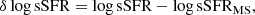 $$ \begin{aligned} \delta \log \mathrm{sSFR} = \log \mathrm{sSFR} - \log \mathrm{sSFR}_{\rm MS}, \end{aligned} $$