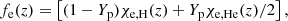 $$ \begin{aligned} f_{\rm e}(z) = \left[(1-Y_{\rm p})\chi _{\rm e,H}(z) + Y_{\rm p}\chi _{\rm e,He}(z)/2\right], \end{aligned} $$