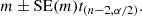 $$ \begin{aligned} m \pm \mathrm{SE}(m) t_{(n-2,\alpha /2)}. \end{aligned} $$