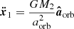 $$ \begin{aligned}&\boldsymbol{\ddot{x}}_1 = \dfrac{G M_2}{a_\mathrm{orb} ^2}\boldsymbol{\hat{a}}_\mathrm{orb} \end{aligned} $$