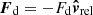 $ \boldsymbol{F}_{\mathrm{d}} = -F_{\mathrm{d}} {\boldsymbol{\hat{v}}}_{\mathrm{rel}} $