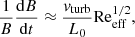 $$ \begin{aligned} \frac{1}{B}\frac{\mathrm{d} B}{\mathrm{d} t} \approx \frac{v_{\mathrm{turb} }}{L_0}\mathrm{Re}_{\mathrm{eff} }^{1/2}, \end{aligned} $$