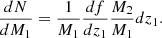 $$ \begin{aligned} \frac{dN}{dM_1} = \frac{1}{M_1}\frac{df}{dz_1}\frac{M_2}{M_1}dz_1. \end{aligned} $$