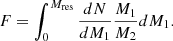 $$ \begin{aligned} F = \int _0^{M_{\mathrm{res} }}\frac{dN}{dM_1}\frac{M_1}{M_2}dM_1. \end{aligned} $$