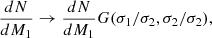 $$ \begin{aligned} \frac{dN}{dM_1} \rightarrow \frac{dN}{dM_1}G(\sigma _1/\sigma _2, \sigma _2/\sigma _2), \end{aligned} $$