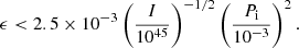 $$ \begin{aligned} \epsilon < 2.5 \times 10^{-3}\left(\frac{I}{10^{45}}\right)^{-1/2}\left(\frac{P_{\rm i}}{10^{-3}}\right)^2. \end{aligned} $$