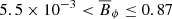 $ 5.5\times 10^{-3} < \overline{B}_\phi\leq 0.87 $