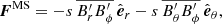 $$ \begin{aligned}&\boldsymbol{F}^{\text{MS}} =-s\,\overline{B_{r}^\prime B_\phi ^\prime }\,\hat{\boldsymbol{e}}_{r} - s\,\overline{B_\theta ^\prime B_\phi ^\prime }\,\hat{\boldsymbol{e}}_\theta , \end{aligned} $$