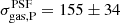 $ \sigma_{\mathrm{gas,P}}^{\mathrm{PSF}} = 155 \pm 34 $
