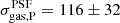 $ \sigma_{\mathrm{gas,P}}^{\mathrm{PSF}} = 116 \pm 32 $