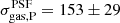 $ \sigma_{\mathrm{gas,P}}^{\mathrm{PSF}} = 153 \pm 29 $