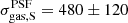 $ \sigma^{\mathrm{PSF}}_{\mathrm{gas,S}}=480\pm120 $