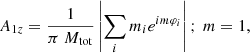 $$ \begin{aligned} A_{1z} = \frac{1}{\pi \ M_{\rm tot}} \left| \sum _{i} m_i e^{i m \varphi _i}\right|; \ m=1, \end{aligned} $$