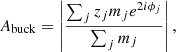 $$ \begin{aligned} A_{\rm buck} = \left|\frac{\sum _j z_j m_j e^{2i \phi _j}}{\sum _j m_j} \right|, \end{aligned} $$