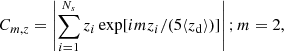 $$ \begin{aligned} C_{m, z} = \left|\sum _{i=1} ^{N_s} z_i \exp [{i m z_i/(5 \langle {z_{\rm d}}\rangle )}] \right|; m =2, \end{aligned} $$
