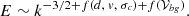 $$ \begin{aligned} E \sim k^{-3/2 + f(d,\; v,\; \sigma _c) + f(\mathcal{V} _{bg})}. \end{aligned} $$